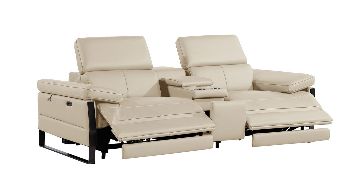 1246 Divanitalia Top Grain Italian Leather Console Loveseat with Power Headrest - Beige - SKU 1246-BEIGE-3.2-HT - view 6