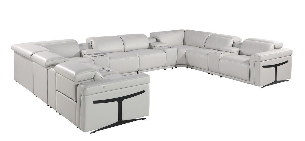 1126 Divanitalia 12-Piece U-Shaped Sectional Sofa in Top Grain Italian Leather with 4 Power Recliners & Power Headrests - Light Grey - SKU 1126-LT_GREY-12PC-4PWR-U-SECTIONAL-GROUP - view 4