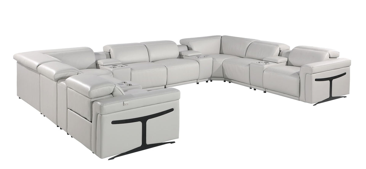 1126 Divanitalia 12-Piece U-Shaped Sectional Sofa in Top Grain Italian Leather with 4 Power Recliners & Power Headrests - Light Grey - SKU 1126-LT_GREY-12PC-4PWR-U-SECTIONAL-GROUP - view 4
