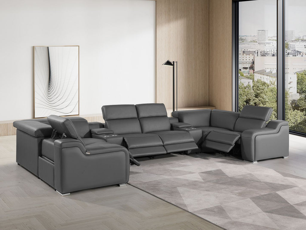 1116 Divanitalia 8-Piece U-Shaped Sectional Sofa in Top Grain Italian Leather with 4 Power Recliners & Power Headrests - Dark Grey - SKU 1116-DK_GREY-8PC-4PWR-U-SECTIONAL-GROUP - view 2