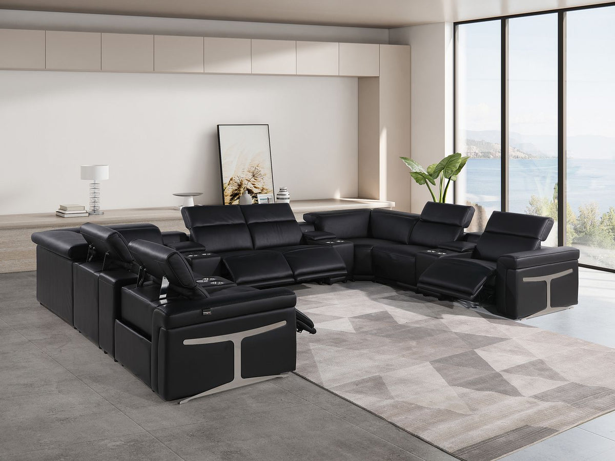 1126 Divanitalia 12-Piece U-Shaped Sectional Sofa in Top Grain Italian Leather with 4 Power Recliners & Power Headrests - Black - SKU 1126-BLACK-12PC-4PWR-U-SECTIONAL-GROUP - view 2
