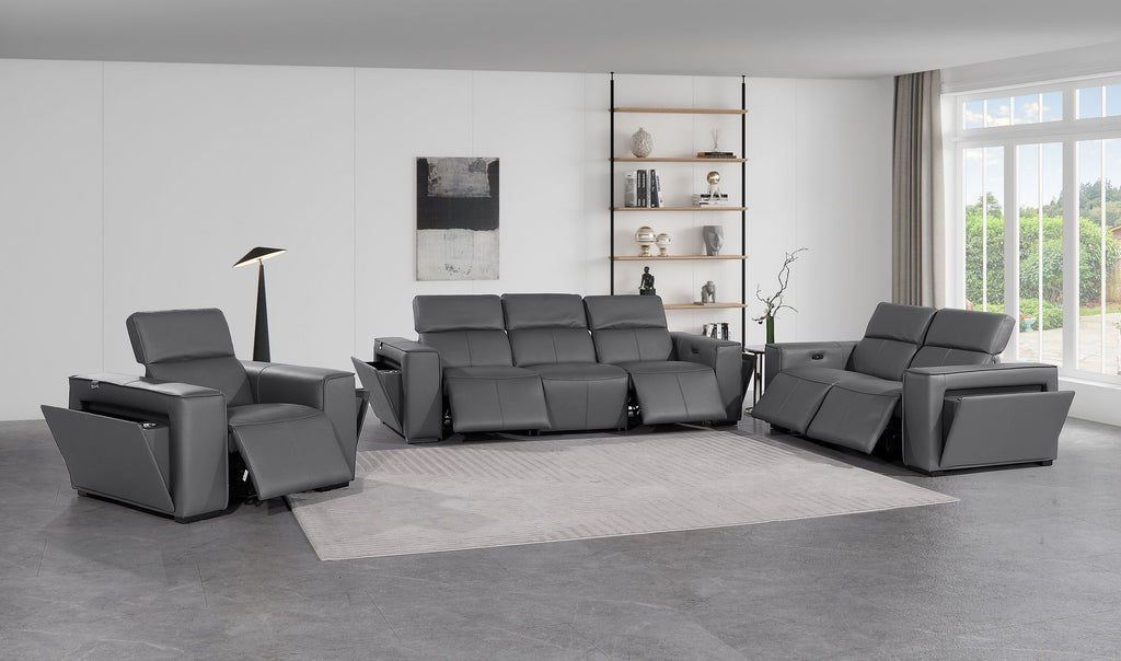 1224 Divanitalia 6-Piece Modular Power Reclining Sofa, Loveseat & Chair Set in Top Grain Italian Leather with 5 Power Recliners & Power Headrests - Dark Grey - SKU 1224-DK-GREY-6.5-HT-3PC - view 2