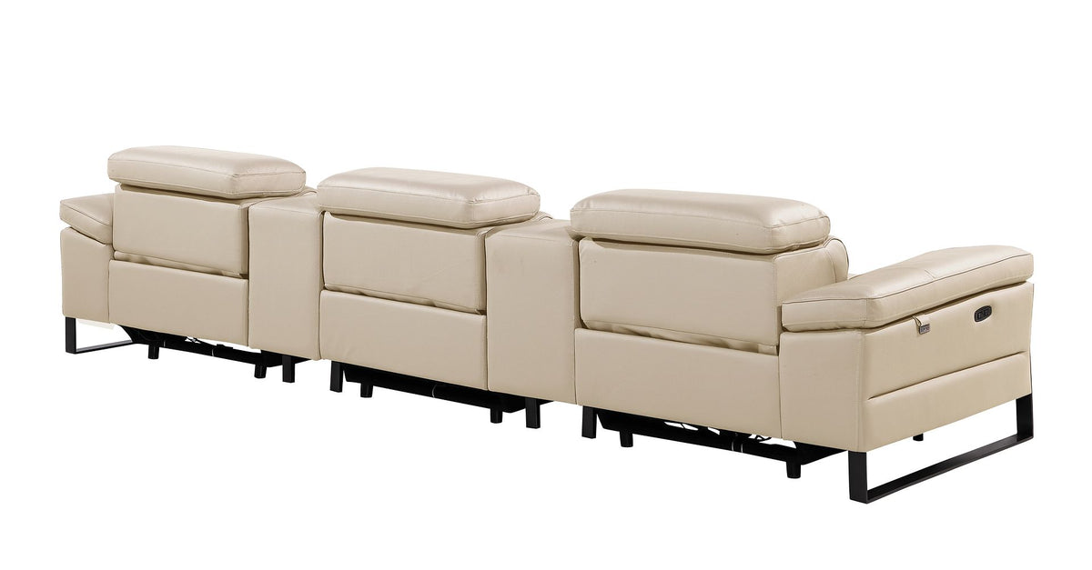 1246 Divanitalia Modular Power Triple Reclining Dual Console Sofa with Power Reclining Headrests - Top Grain Italian Leather - Beige - SKU 1246-BEIGE-5.3-HT - view 6