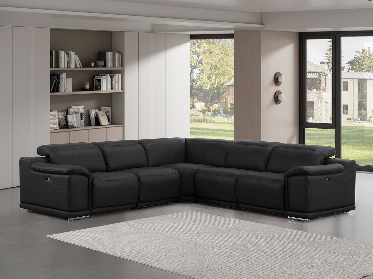 2679 5-Piece L-Shaped Power Reclining Sectional Sofa in Genuine Leather - 3 Recliners - Black - SKU 2679-BLACK-5PC-3PWR-L-SECT