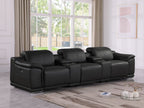 9762 Divanitalia 5-Piece Modular Power Reclining Sofa and Loveseat Set with 3 Power Recliners in Top Grain Italian Leather - Black - SKU 9762-BLACK-5.3-HT