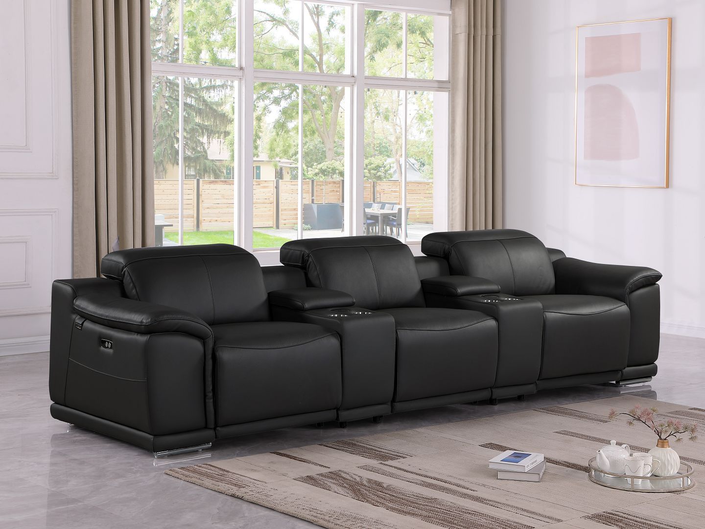 9762 Divanitalia 5-Piece Modular Power Reclining Sofa and Loveseat Set with 3 Power Recliners in Top Grain Italian Leather - Black
