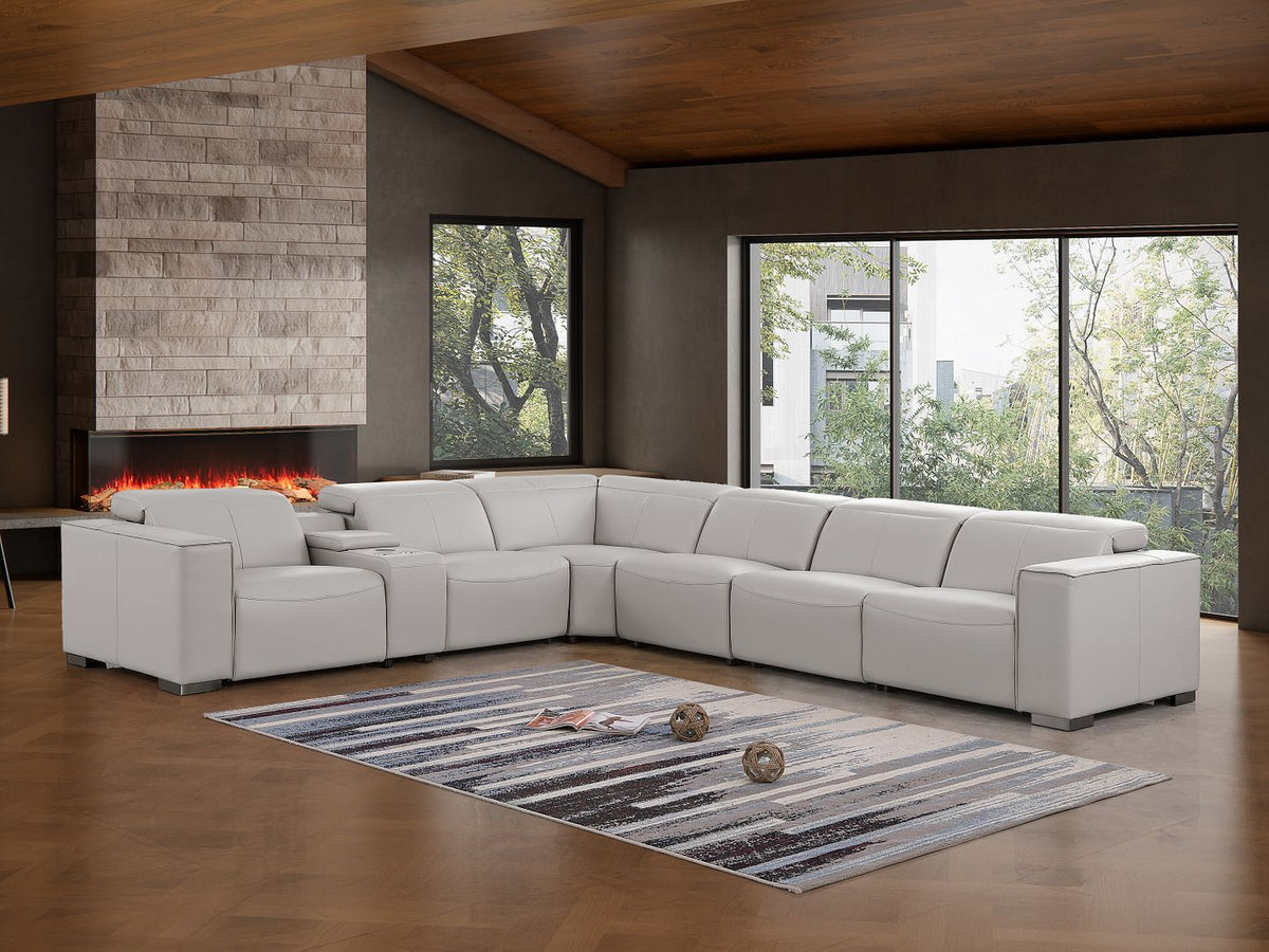 1208 7 Piece L-Shaped Leather Reclining Sectional Sofa with 3 Power Recliners - Light Grey - SKU 1208-LT-GREY-7PC-3PWR-SECTIONAL-GROUP