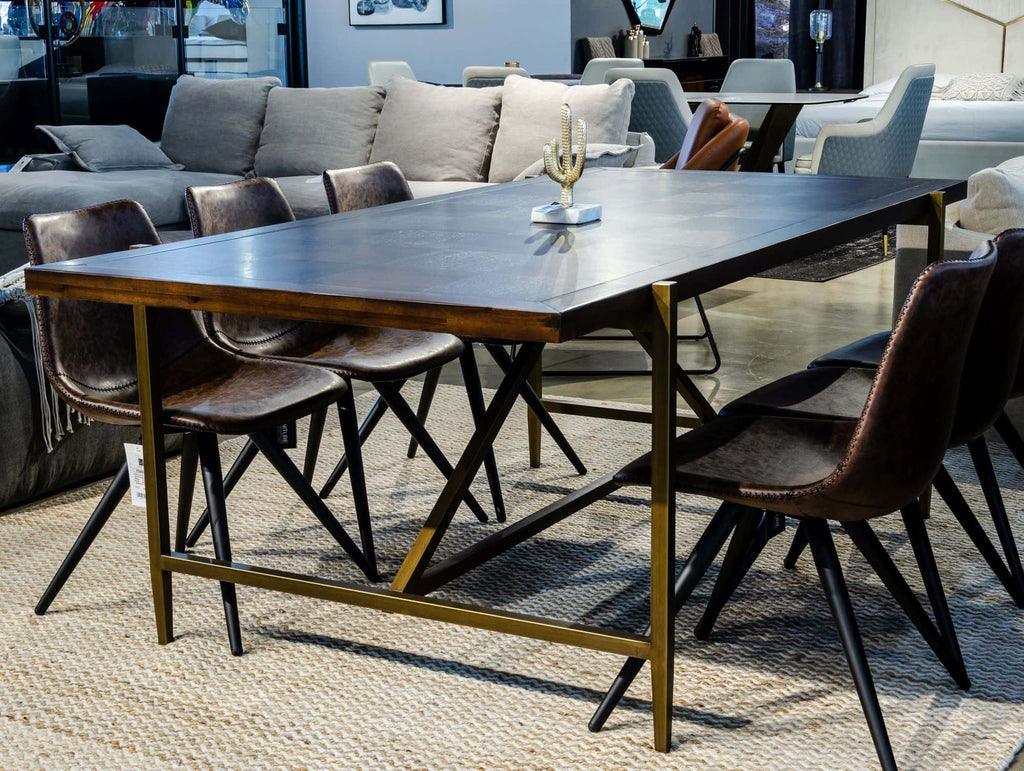 Shane - Modern Acacia & Brass Dining Table