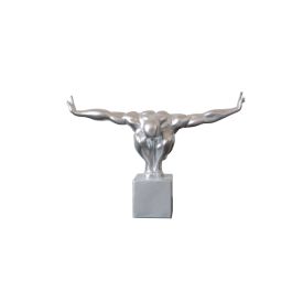 Modern Glossy Silver Diver Sculpture