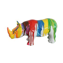 Modern Colorful Drips Rhino Sculpture