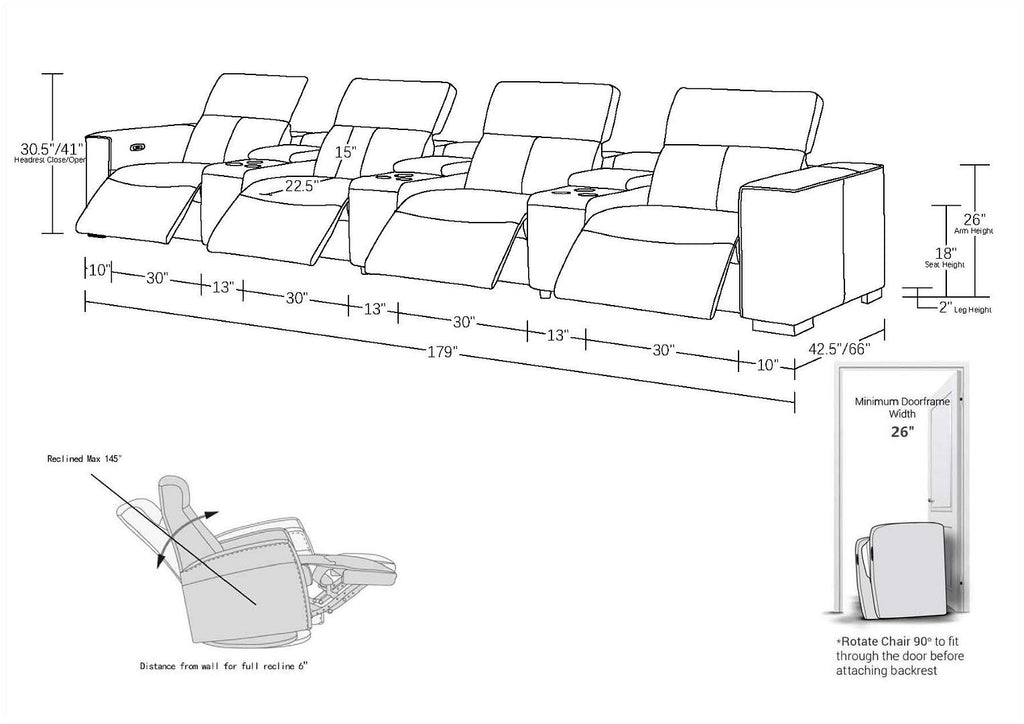 1208 7 Piece Leather Sofa with 4 Power Recliners and Power Headrests - Light Grey - SKU 1208-LT-GREY-S-7.4-HT - view 15
