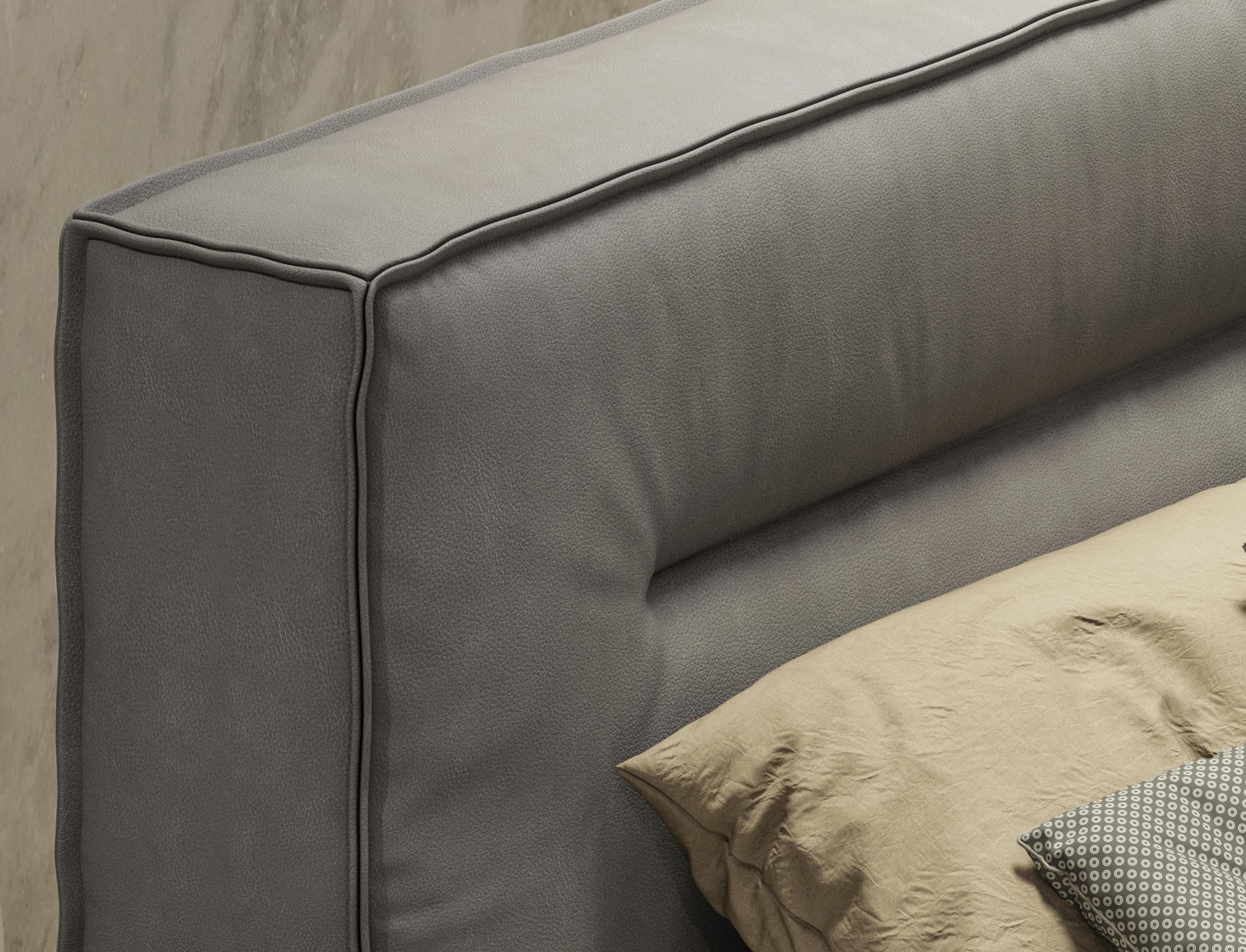 California King Hollywood - Italian Contemporary Grey Leather Bed - Italian Contemporary Grey Leather Bed