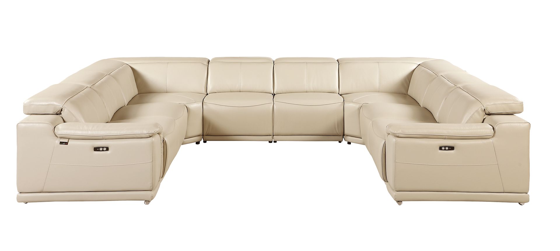 9762 Divanitalia 8-Piece U-Shaped Top Grain Italian Leather Sectional Sofa with 4 Power Recliners