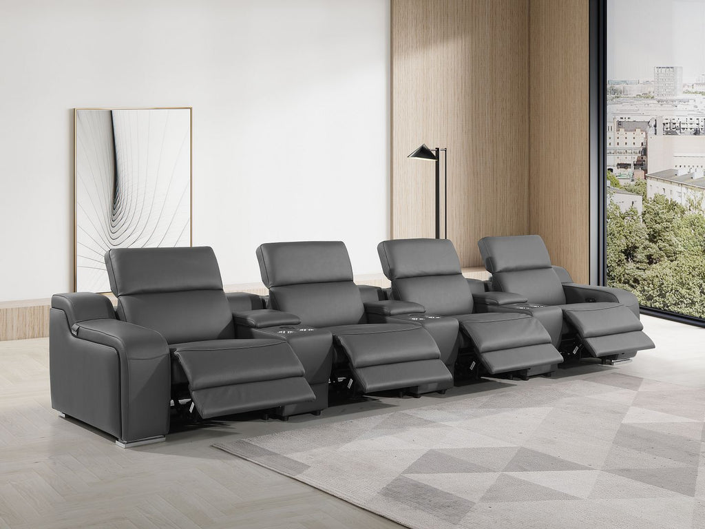 1116 Divanitalia 7-Piece Modular Power Reclining Sofa in Top Grain Italian Leather with 4 Power Recliners & Power Headrests - Dark Grey - SKU 1116-DK-GREY-S-7.4-HT - view 2
