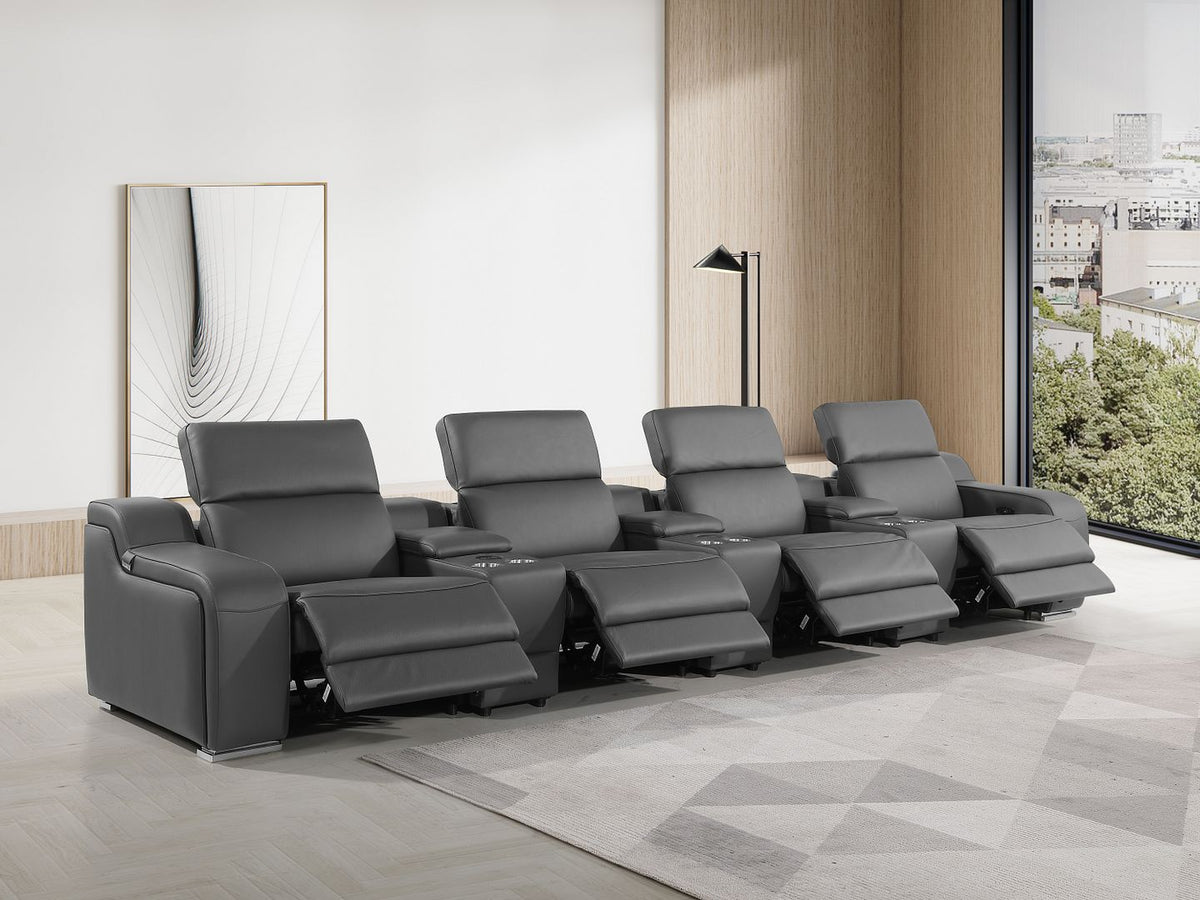 1116 Divanitalia 7-Piece Modular Power Reclining Sofa in Top Grain Italian Leather with 4 Power Recliners & Power Headrests - Dark Grey - SKU 1116-DK-GREY-S-7.4-HT - view 2