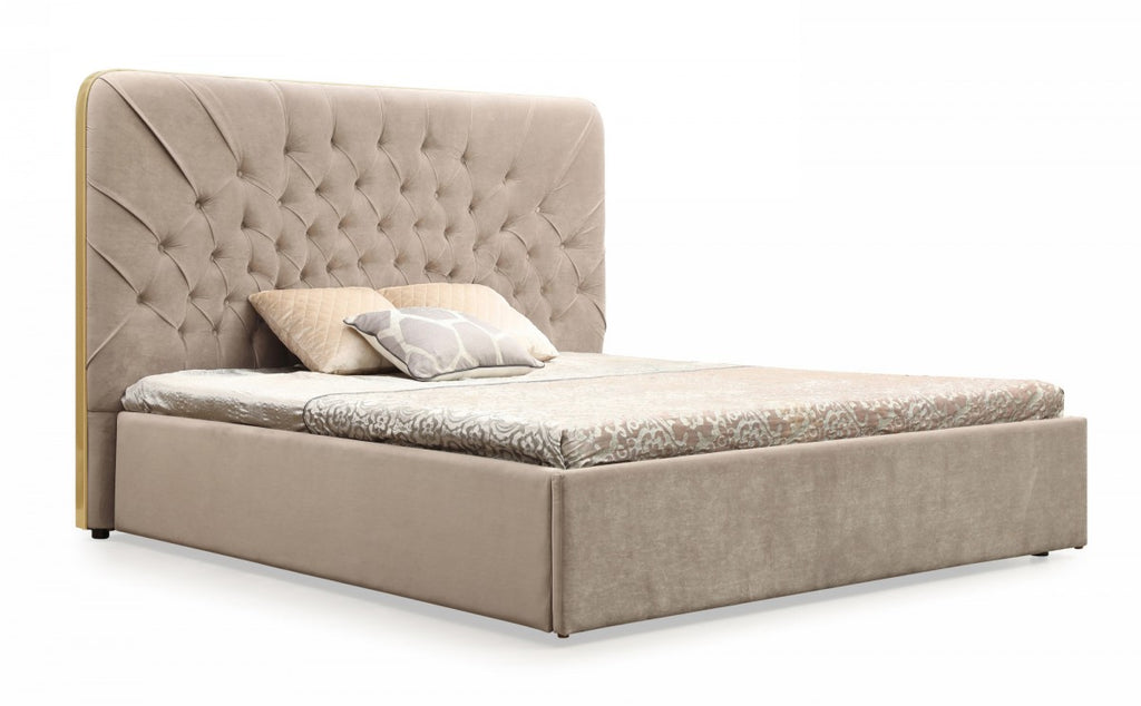 Moontide - Glam Beige Velvet and Brushed Brass EK Bedroom Set - Glam Beige Velvet and Brushed Brass EK Bedroom Set