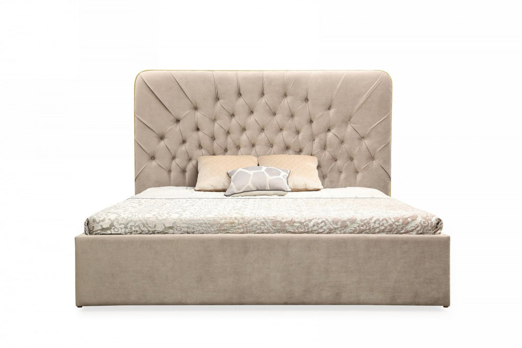 Moontide - Glam Beige Velvet and Brushed Brass EK Bedroom Set - Glam Beige Velvet and Brushed Brass EK Bedroom Set
