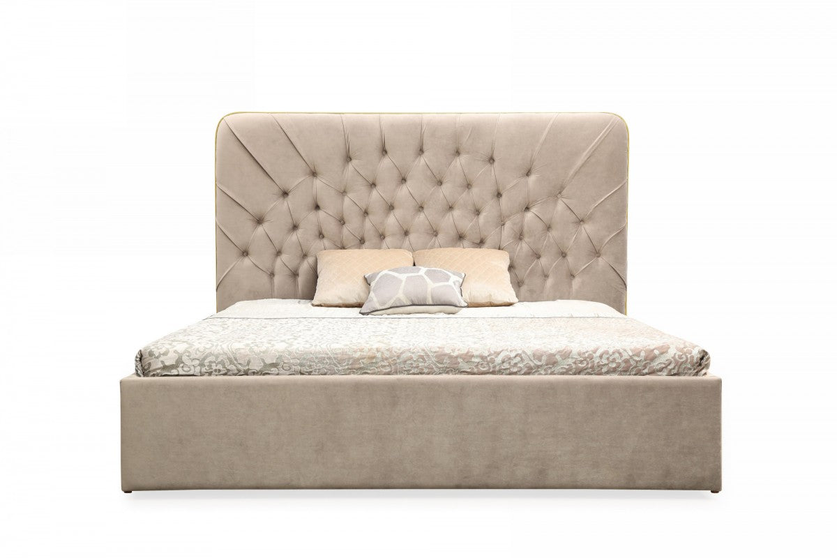 Moontide - Glam Beige Velvet and Brushed Brass EK Bedroom Set - Glam Beige Velvet and Brushed Brass EK Bedroom Set