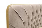 Moontide - Eastern King Glam Beige Velvet and Brushed Brass Bed - Eastern King Glam Beige Velvet and Brushed Brass Bed