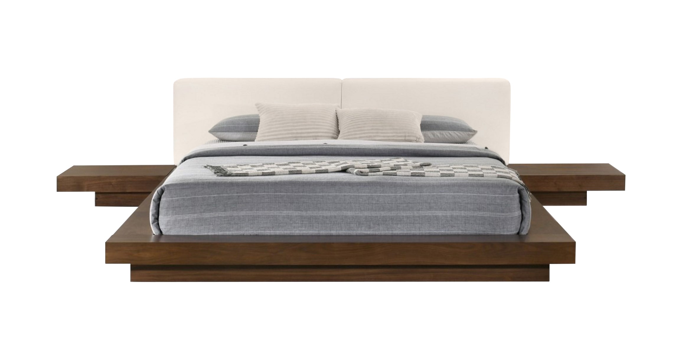 Tokyo - Eastern King Contemporary Walnut and White Platform Bed - Eastern King Contemporary Walnut and White Platform Bed