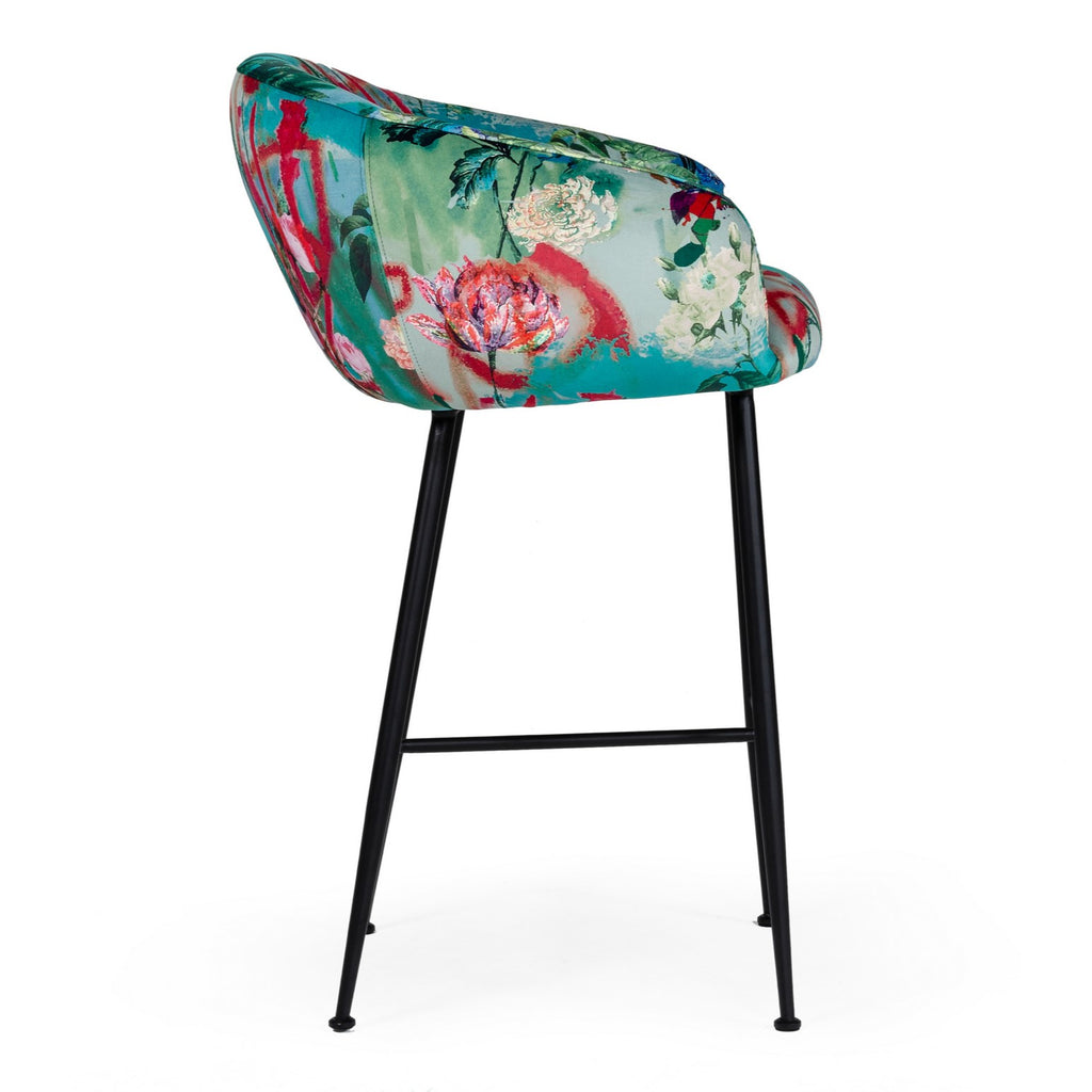 Roxann - Contemporary Floral Velvet Bar Stool