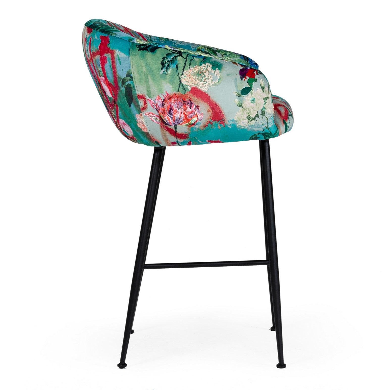 Roxann - Contemporary Floral Velvet Bar Stool
