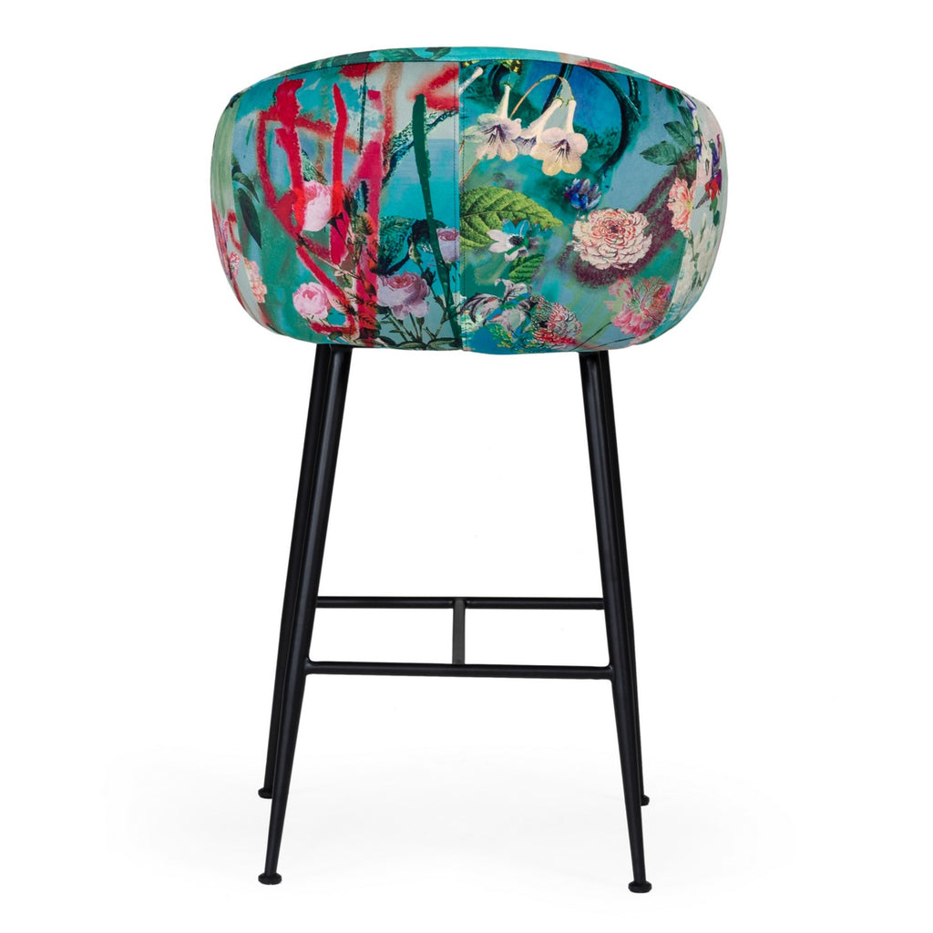 Roxann - Contemporary Floral Velvet Bar Stool
