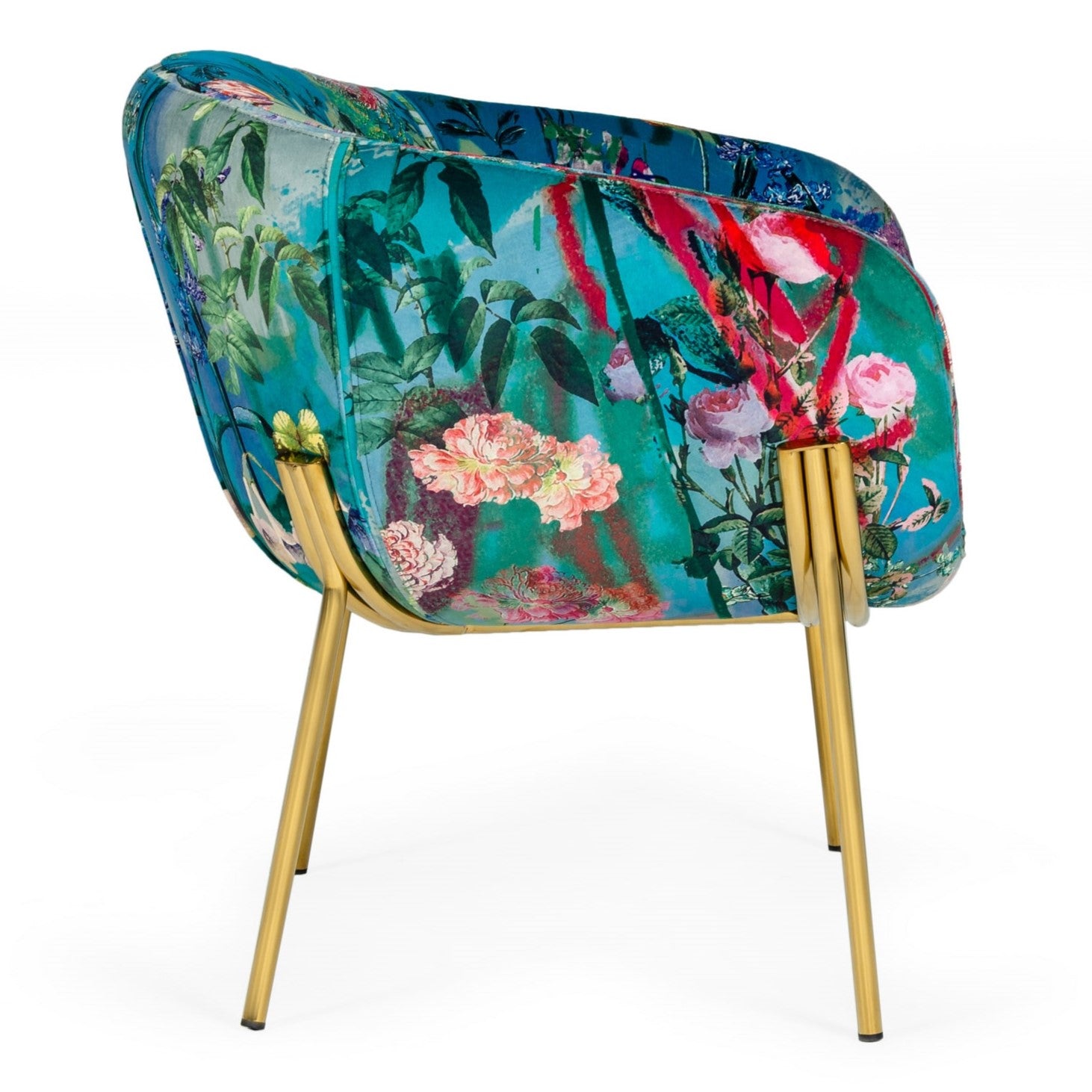 Falco - Contemporary Floral Velvet and Gold Accent Chair