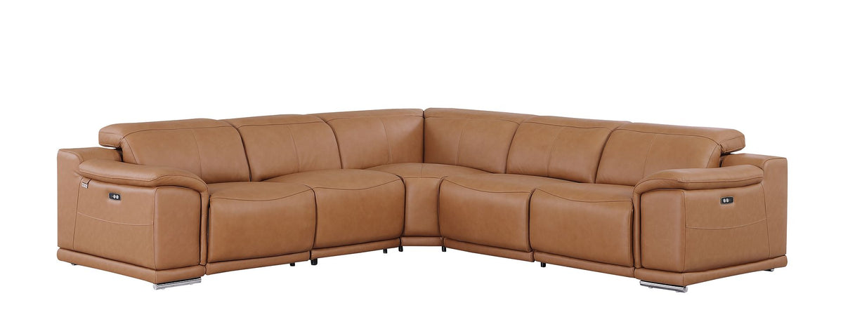 9762 Divanitalia 5-Piece L-Shaped Top Grain Italian Leather Sectional Sofa with 3 Power Recliners - Cognac - SKU 9762-COGNAC-5PC-3PWR-SECTIONAL-GROUP - view 3