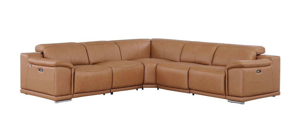 9762 Divanitalia 5-Piece L-Shaped Top Grain Italian Leather Sectional Sofa with 3 Power Recliners