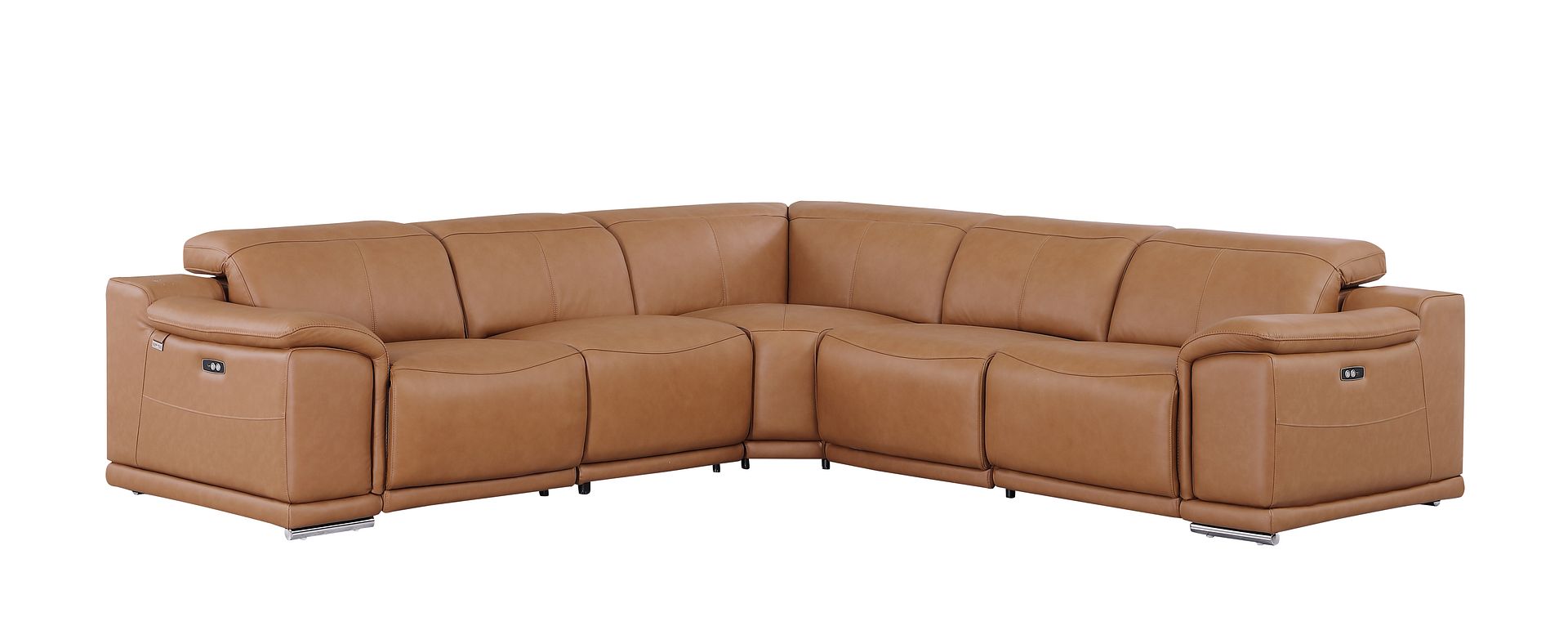 9762 Divanitalia 5-Piece L-Shaped Top Grain Italian Leather Sectional Sofa with 3 Power Recliners