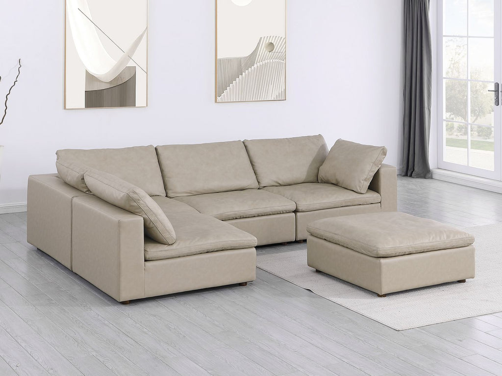 1100 Divanitalia 5-Piece Left Arm Facing 3-Seat Sectional Sofa - Top-grain Italian Leather - Beige