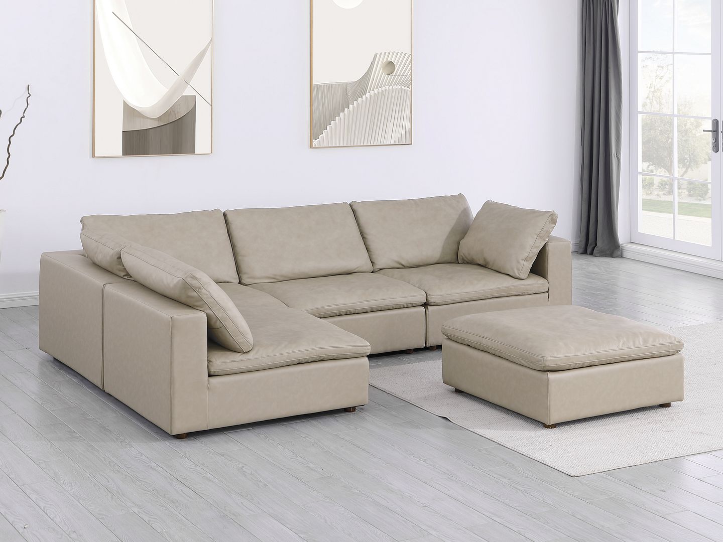 1100 Divanitalia 5-Piece Left Arm Facing 3-Seat Sectional Sofa - Top-grain Italian Leather - Beige