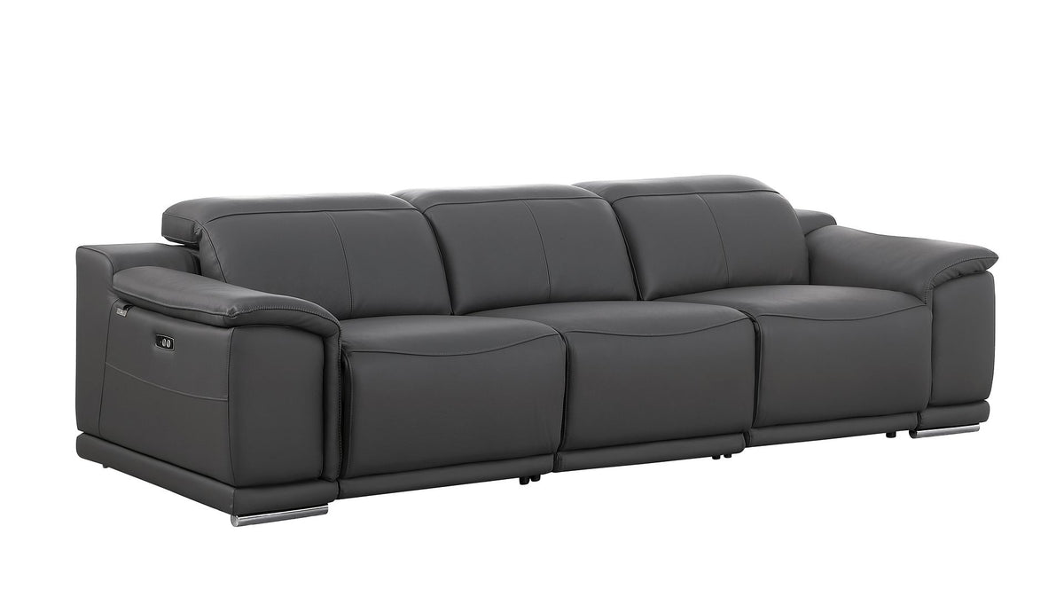 9762 Divanitalia 5-Piece Modular Power Reclining Sofa and Loveseat Set with 5 Power Recliners in Top Grain Italian Leather - Dark Grey - SKU 9762-DK-GREY-5.4-HT-2PC - view 6