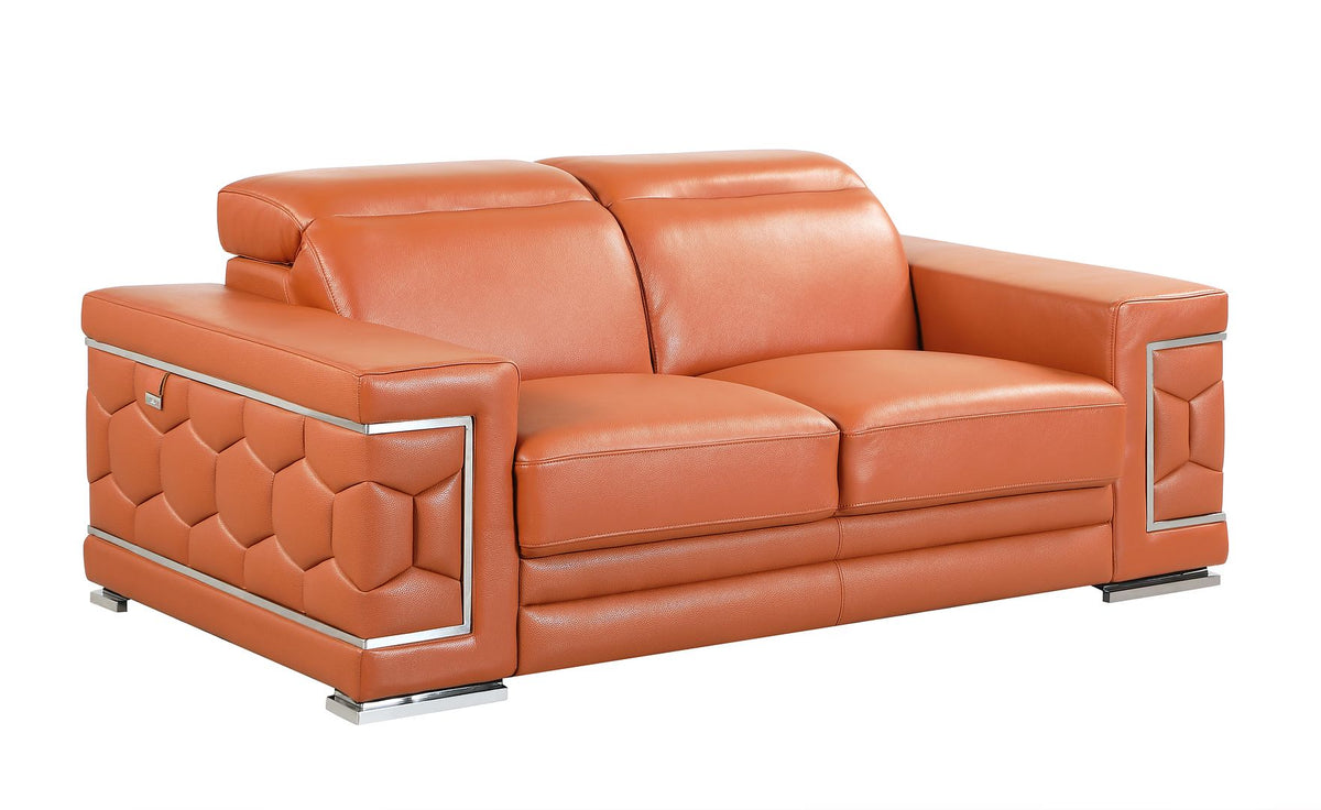 692 Divanitalia Loveseat with Adjustable Headrest in Top-grain Italian Leather - Camel - SKU 692-L-CAMEL