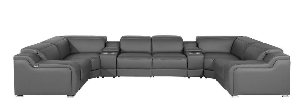 1116 Divanitalia 8-Piece U-Shaped Sectional Sofa in Top Grain Italian Leather with 4 Power Recliners & Power Headrests - Dark Grey - SKU 1116-DK_GREY-8PC-4PWR-U-SECTIONAL-GROUP - view 3