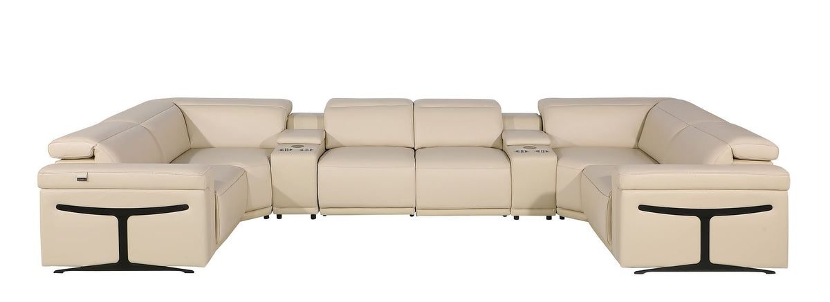 1126 Divanitalia 8-Piece U-Shaped Sectional Sofa in Top Grain Italian Leather with 4 Power Recliners & Power Headrests - Beige - SKU 1126-BEIGE-8PC-4PWR-U-SECTIONAL-GROUP - view 3