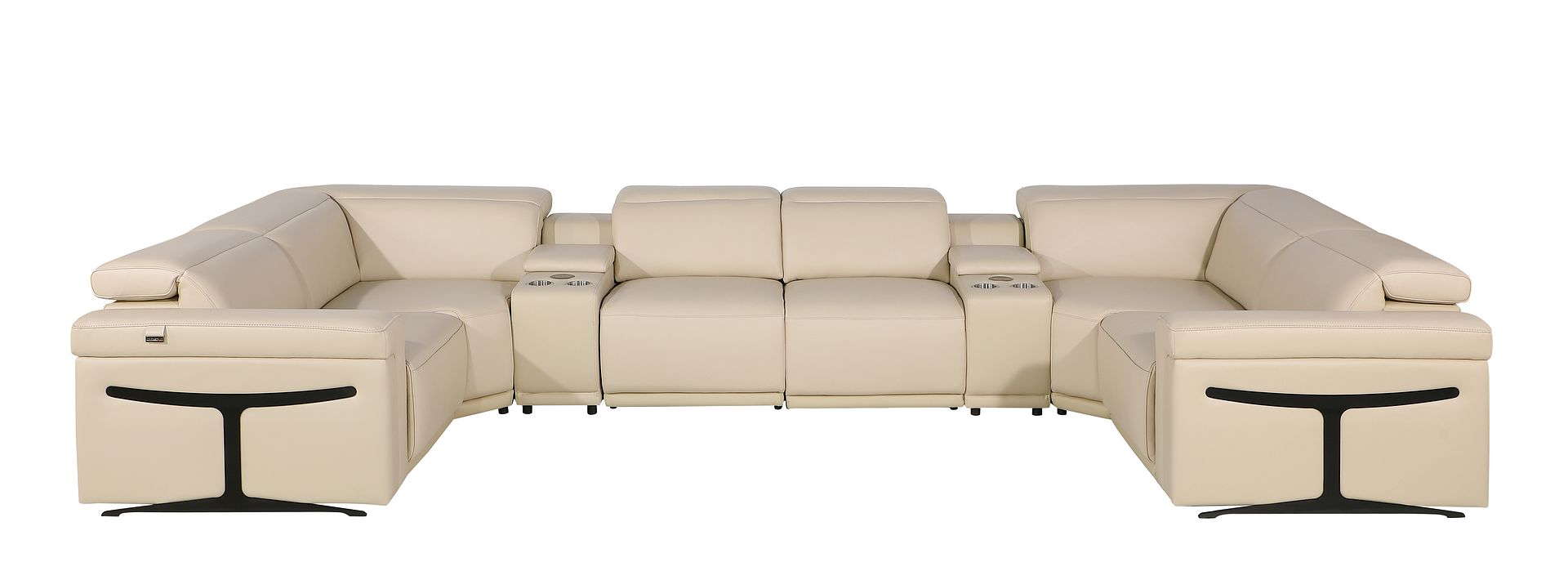 1126 Divanitalia 8-Piece U-Shaped Sectional Sofa in Top Grain Italian Leather with 4 Power Recliners & Power Headrests