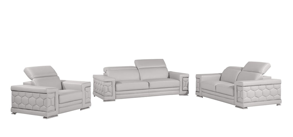 296 Modern Genuine Leather 3-Piece Sofa Set - Light Grey - SKU 296-LT-GREY-3PC - view 2