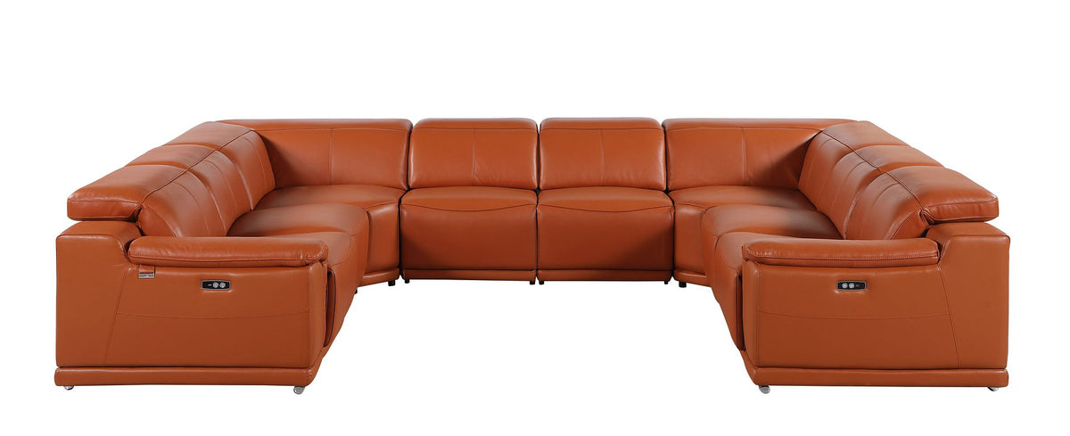 9762 Divanitalia 8-Piece U-Shaped Top Grain Italian Leather Sectional Sofa with 4 Power Recliners - Camel - SKU 9762-CAMEL-8PC-4PWR-U-SECTIONAL-GROUP - view 3