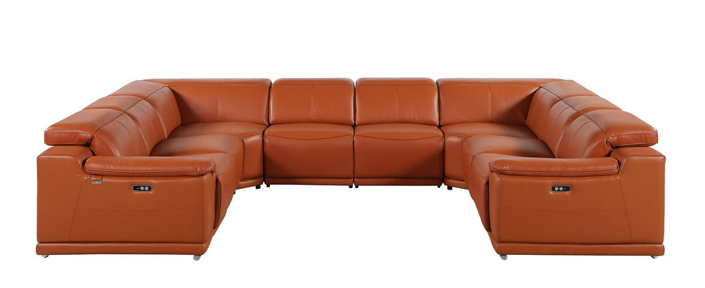 9762 Divanitalia 8-Piece U-Shaped Top Grain Italian Leather Sectional Sofa with 4 Power Recliners
