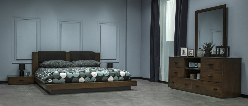 Fantasia - Eastern King Contemporary Dark Walnut and Dark Grey Bed - Eastern King Contemporary Dark Walnut and Dark Grey Bed