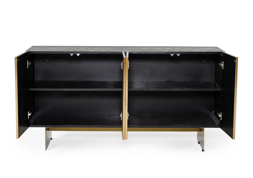 Perret - Glam Black Ash & Brushed Brass Modern Buffet