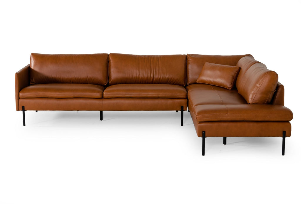 Sherry - Modern Cognac Leather Right Facing Sectional Sofa