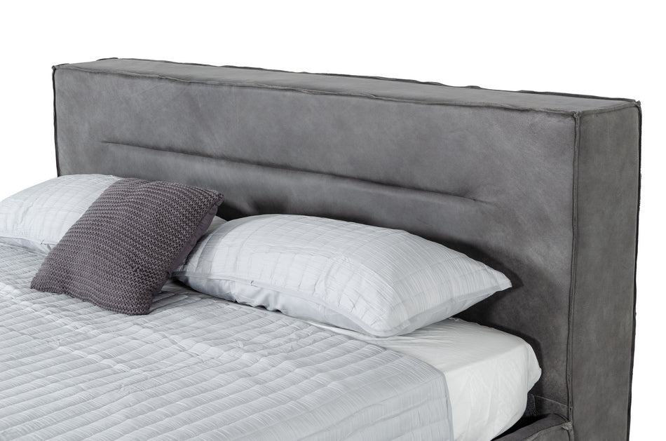 California King Hollywood - Italian Contemporary Grey Leather Bed - Italian Contemporary Grey Leather Bed