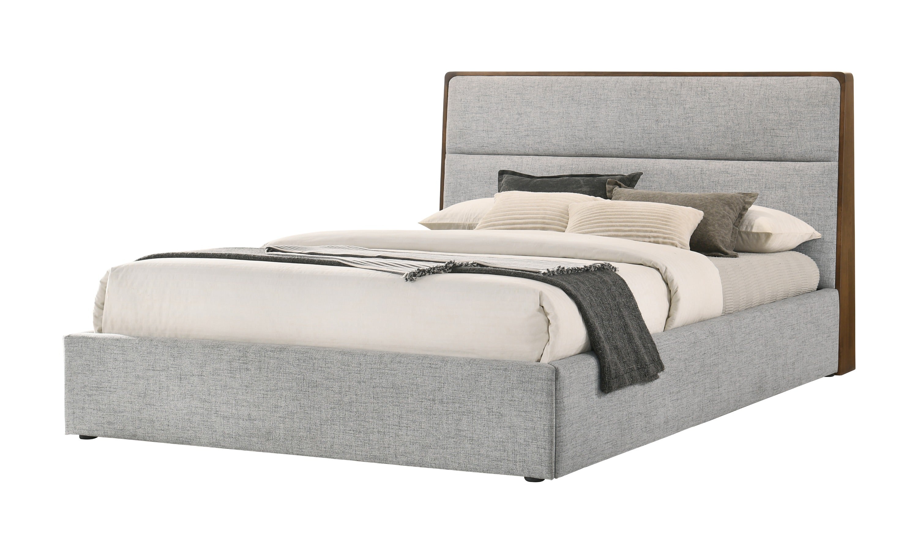 Dustin - Modern Grey Fabric & Walnut Trimmed Bed - Modern Grey Fabric & Walnut Trimmed Bed