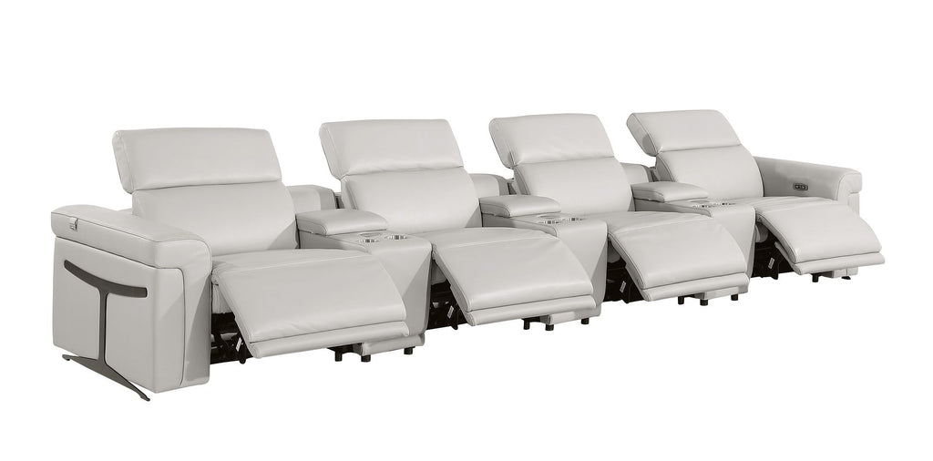 1126 Divanitalia 7-Piece Modular Power Reclining Sofa in Top Grain Italian Leather with 4 Power Recliners & Power Headrests - Light Grey - SKU 1126-LT_GREY-7.4-HT - view 5