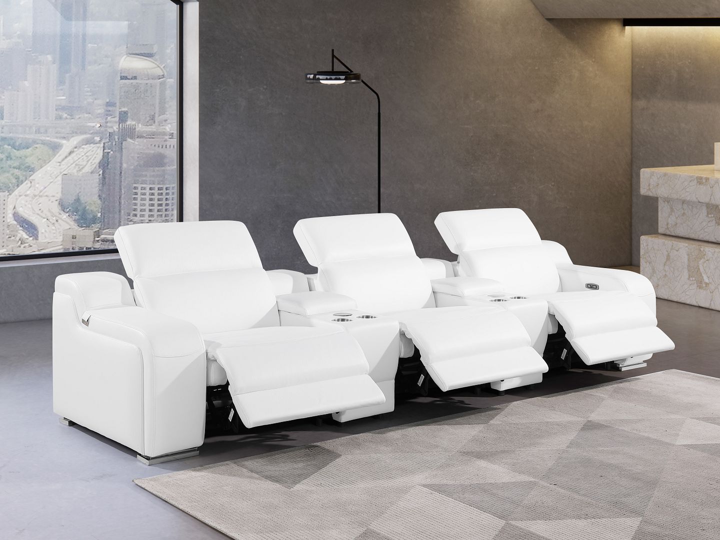 1116 Divanitalia 5-Piece Modular Power Reclining Sofa in Top Grain Italian Leather with 3 Power Recliners & Power Headrests