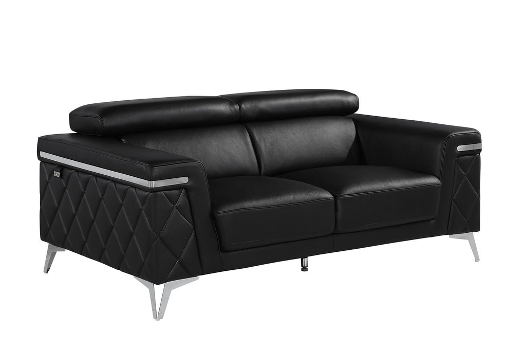 1140 Divanitalia Loveseat with Adjustable Headrest in Top-grain Italian Leather - Black - SKU 1140-BLACK-L - view 2