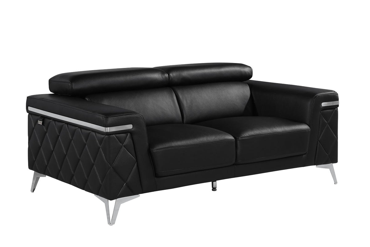 1140 Divanitalia Loveseat with Adjustable Headrest in Top-grain Italian Leather - Black - SKU 1140-BLACK-L - view 2